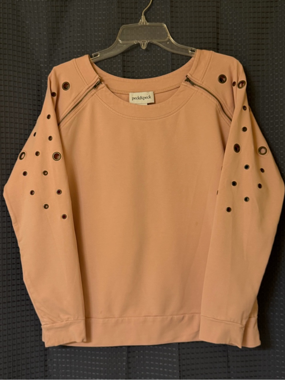 Peck & Peck Blush Pink Grommet Sleeve Crewneck Sweater